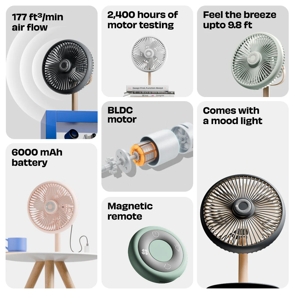LIT v2 | All Day Wireless™ Rechargeable Table Fan with Mood Light - Image 9