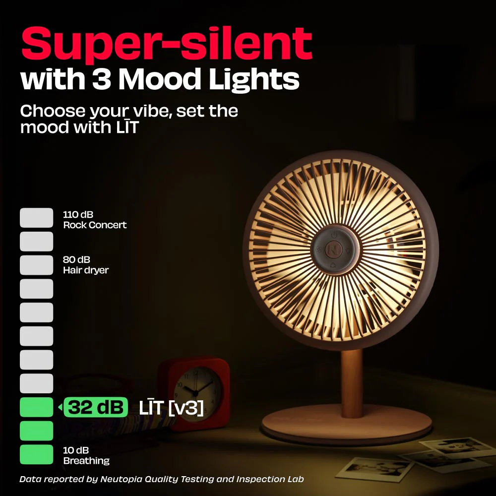 All-day Wireless Rechargeable Table Fan with Mood Light and Magnetic Remote | LĪT [v3] - Image 29